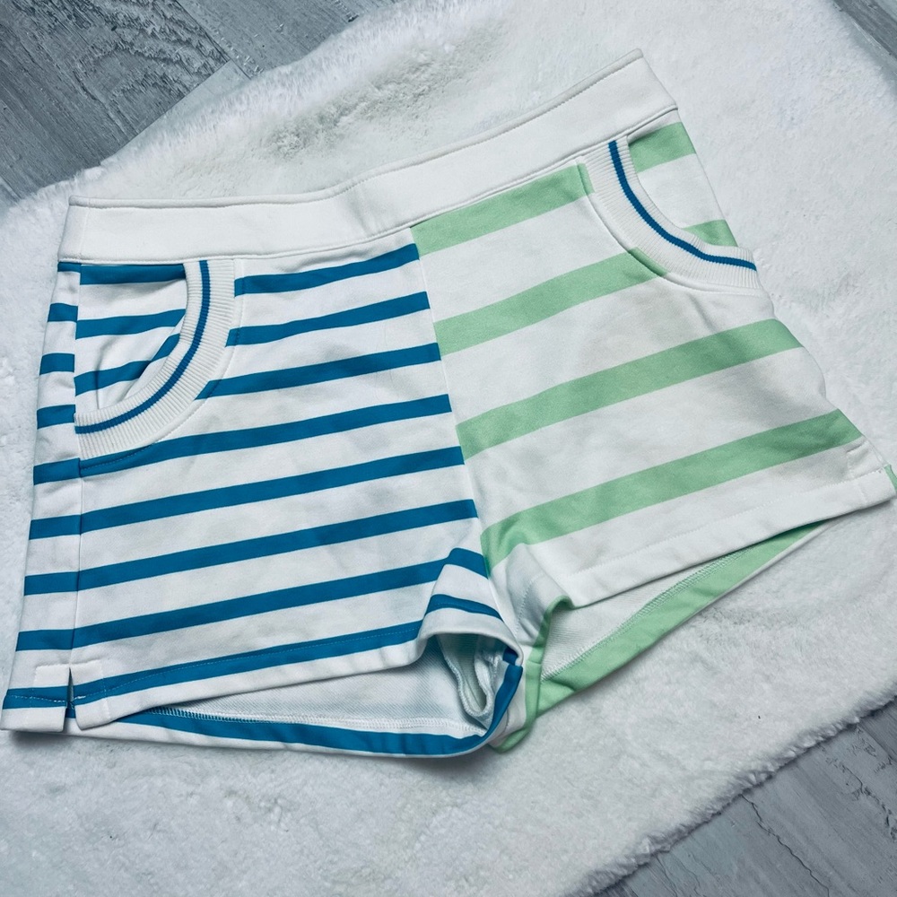 Solid and Striped Sophie Striped French Terry Shorts Green/blue Stripes NWOT XL - Picture 2 of 7